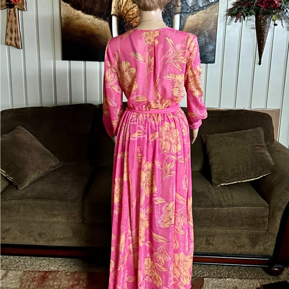 Alexa B Nites ~ Size 8 ~ Pink/Orange ~ Floral ~ Silver Metallic Thread ~ Dress - Picture 10 of 14